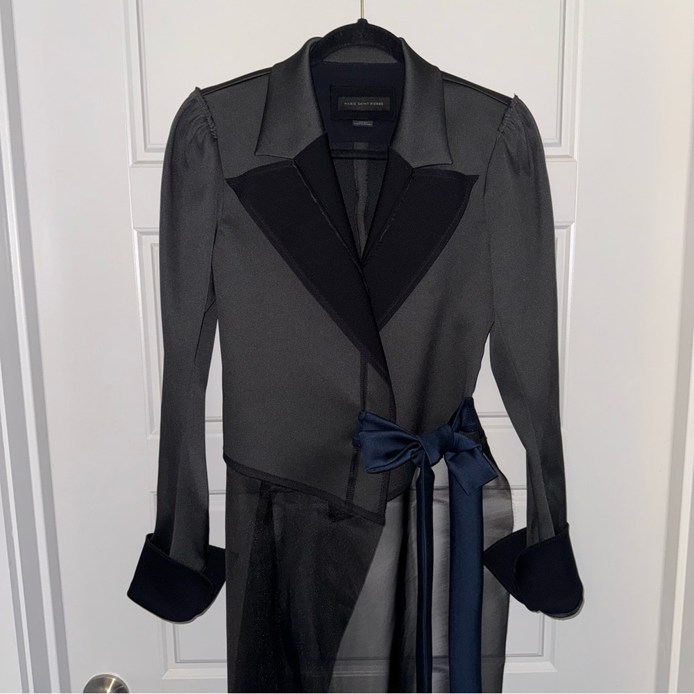 Designer Marie Saint Pierre Asymmetric Statement Long Coat Black & Navy 2 🖤 - Picture 4 of 13